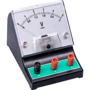 Fig. 1.3.1: An analogue DC voltmeter having one ground or zero terminal (black) and 2 other positive terminals, 0 to 3V range and 0 to 5V range (red). Image Source: Alibaba