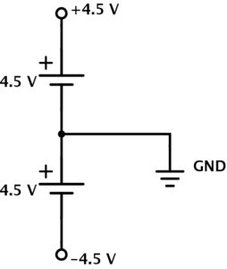 Fig. 1.3.4: A simple circuit showing three points: a positive point, a negative point and a ground 